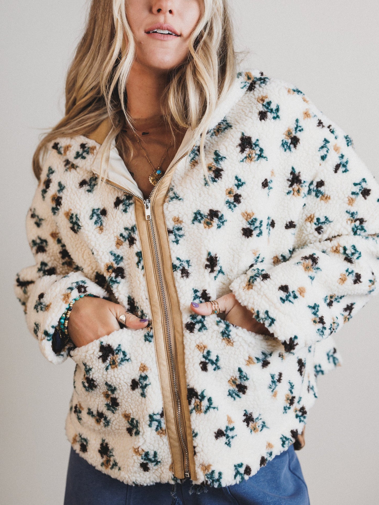Floral Solstice Fleece Jacket - Cream