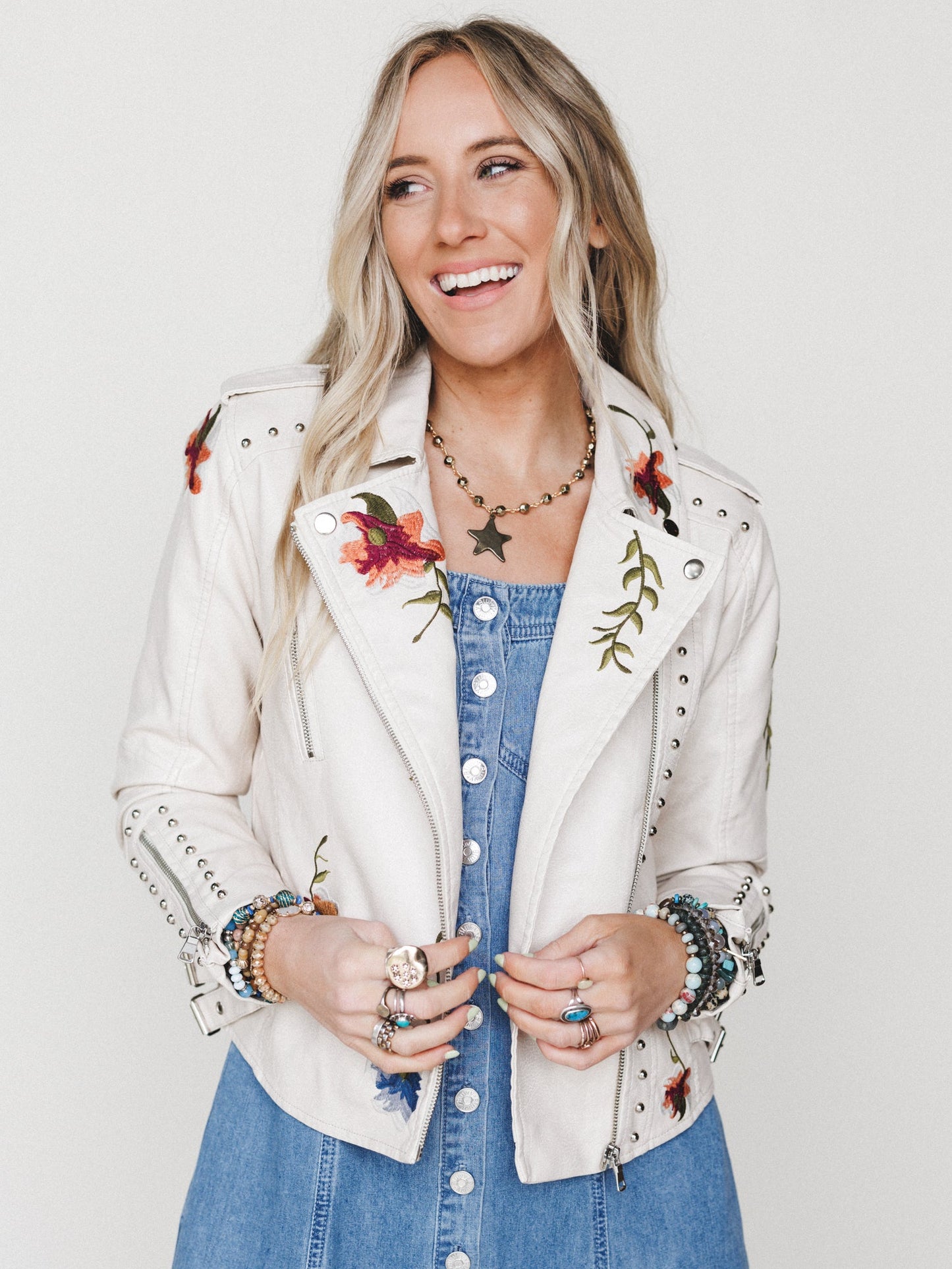Brooklyn Embroidered Studded Jacket - Beige - Pre Order