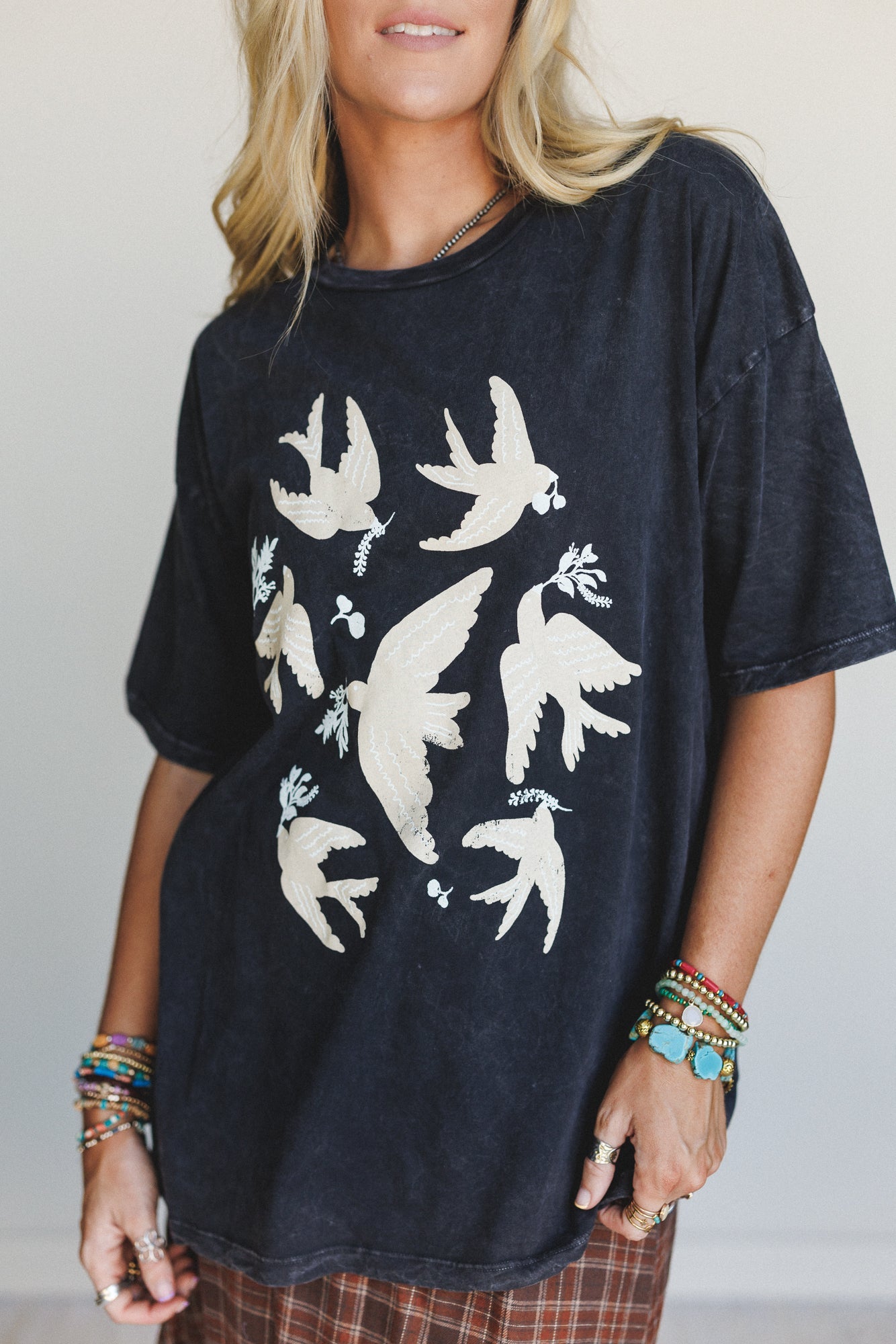 Doves Fly Graphic Tee - Charcoal - Pre Order