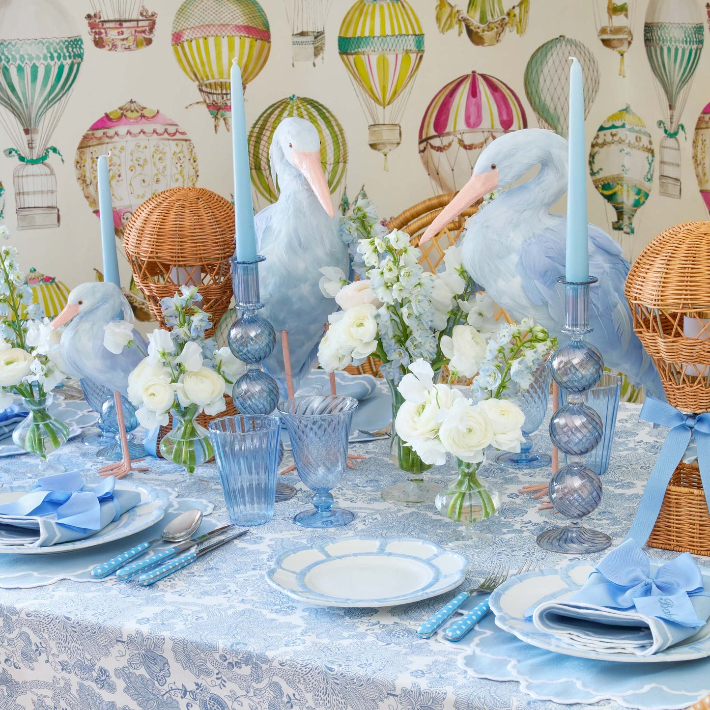 Small Camille Azure Candle Holders (Pair)