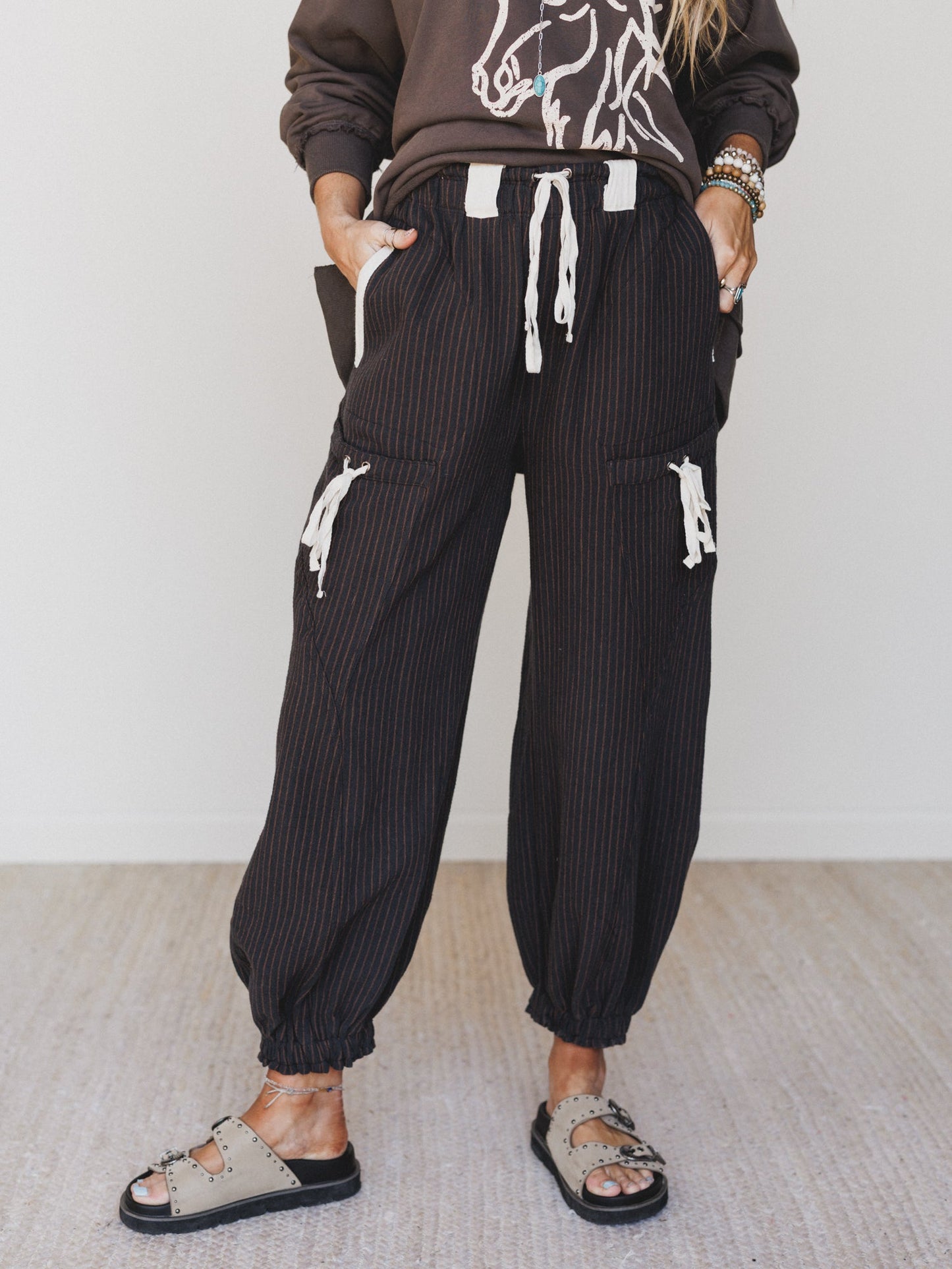 Ahoy Boho Striped Joggers - Midnight - Pre Order