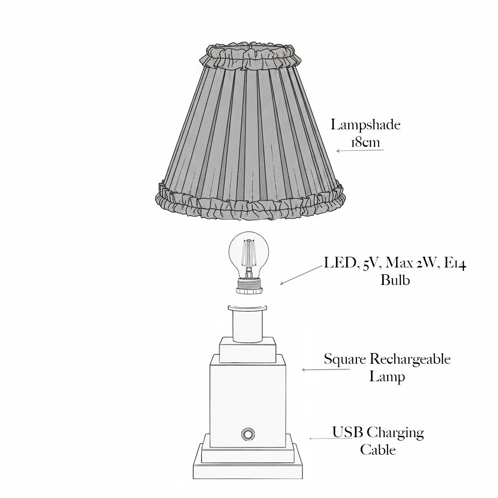 Square Rechargeable Lamp with Green Ikat Shade (18cm)