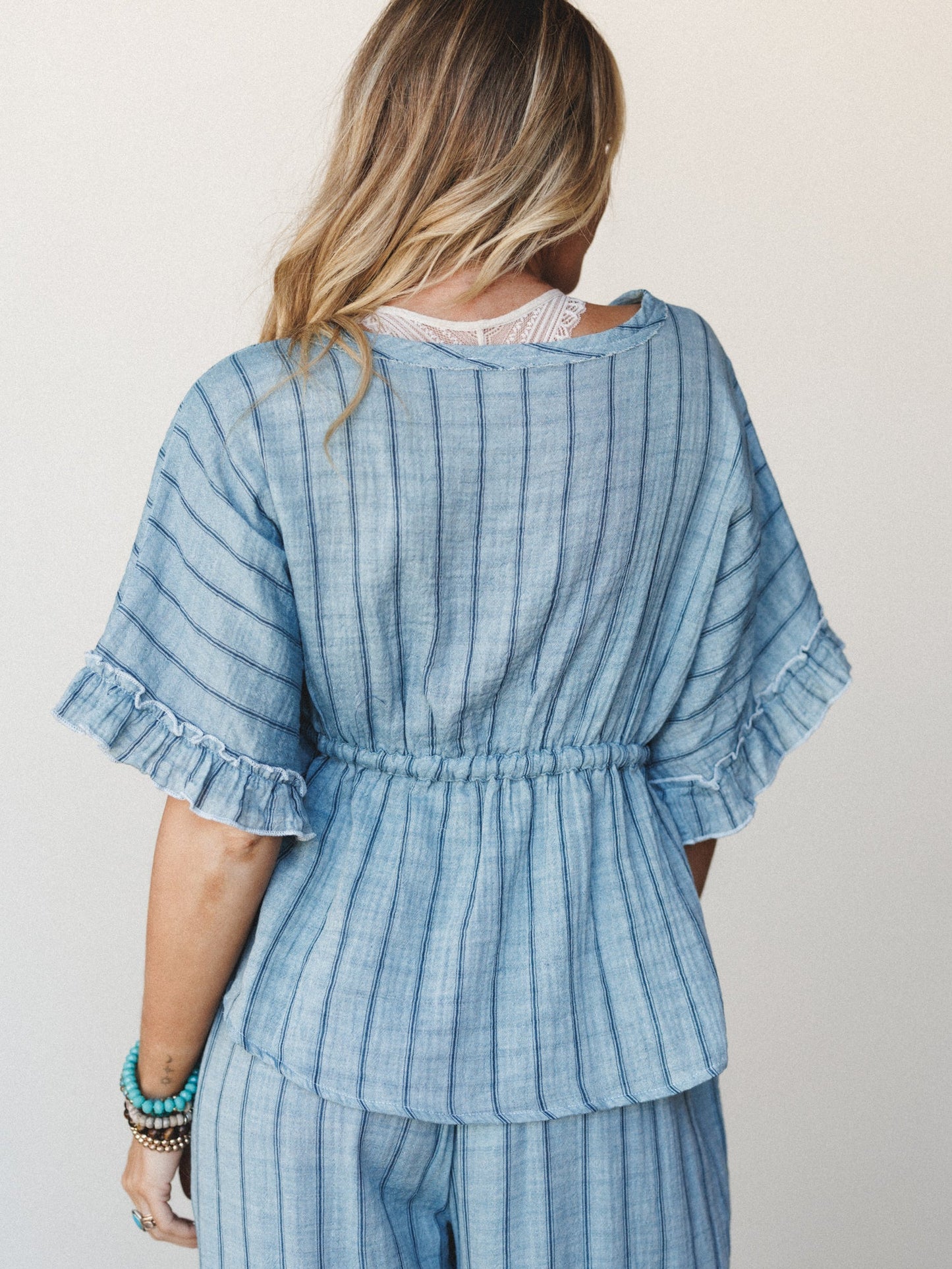 Beachy Breeze Striped Blouse - Denim