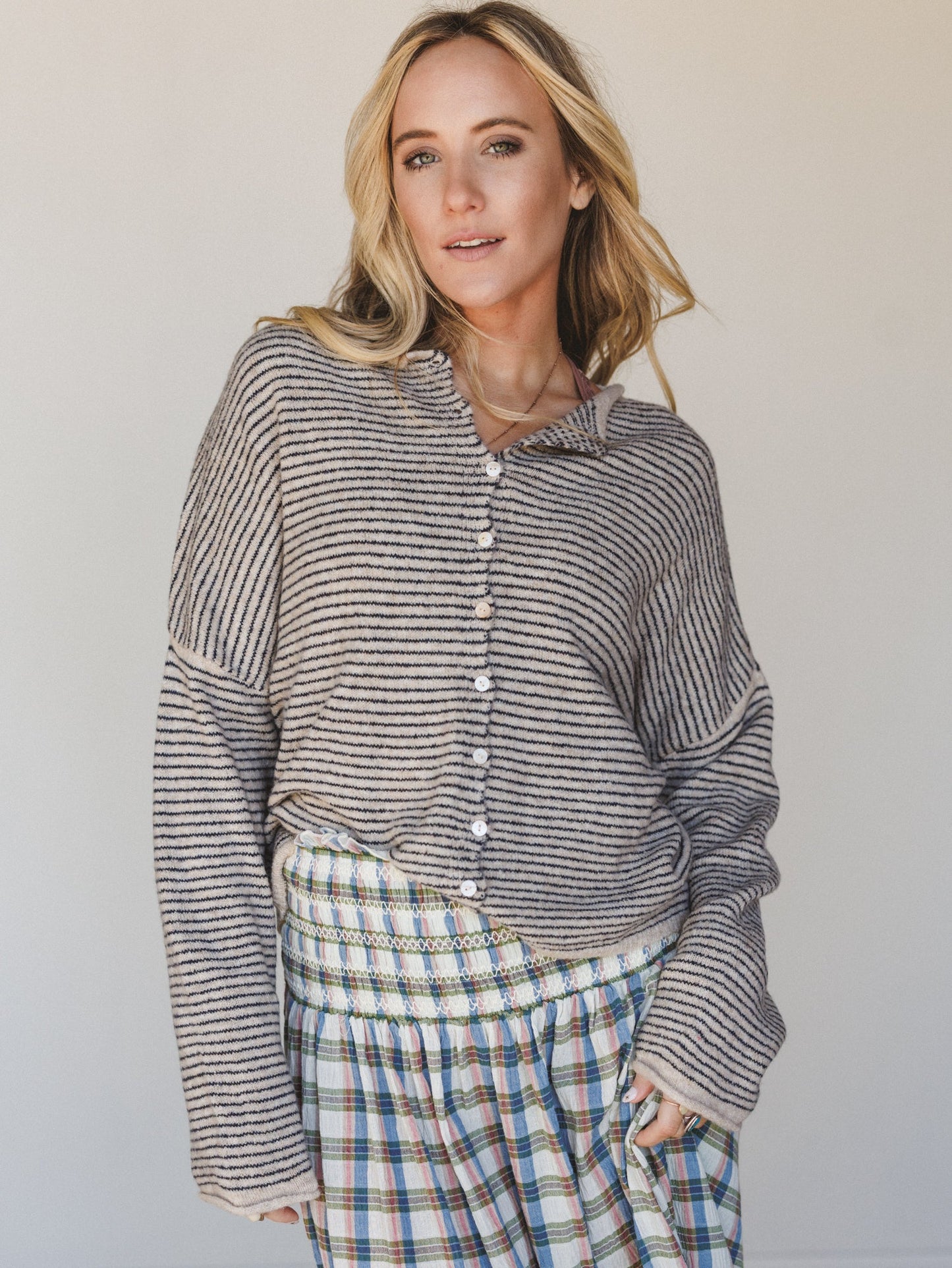 Amara Button Down Cardigan - Natural - Pre Order