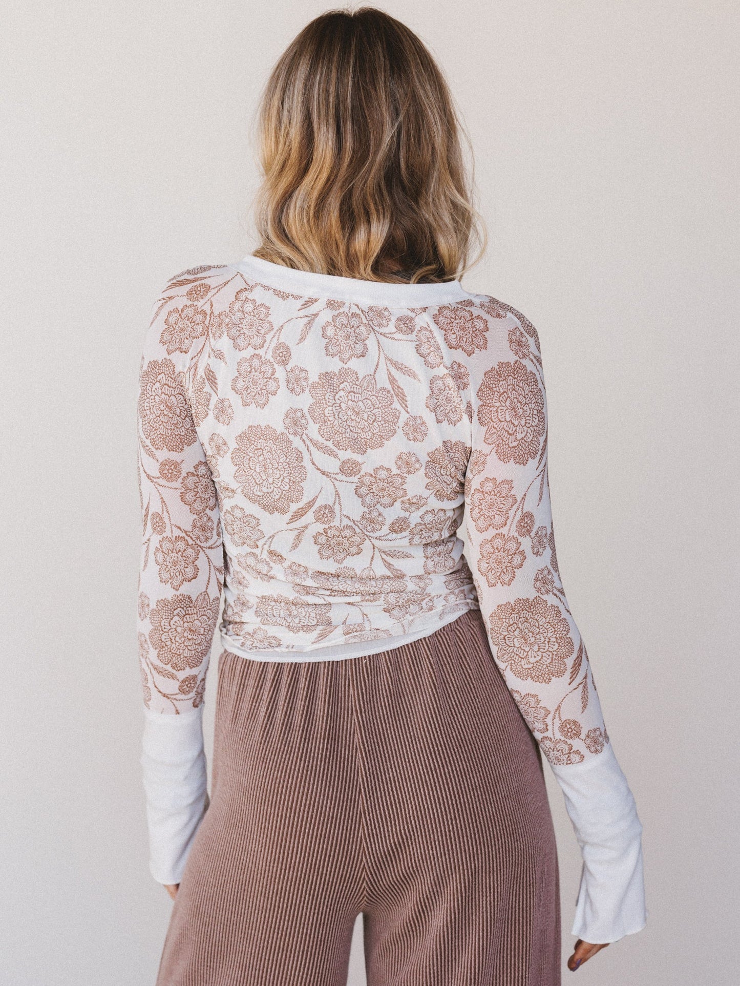 Floral Affection Mesh Long Sleeve Top - Cream