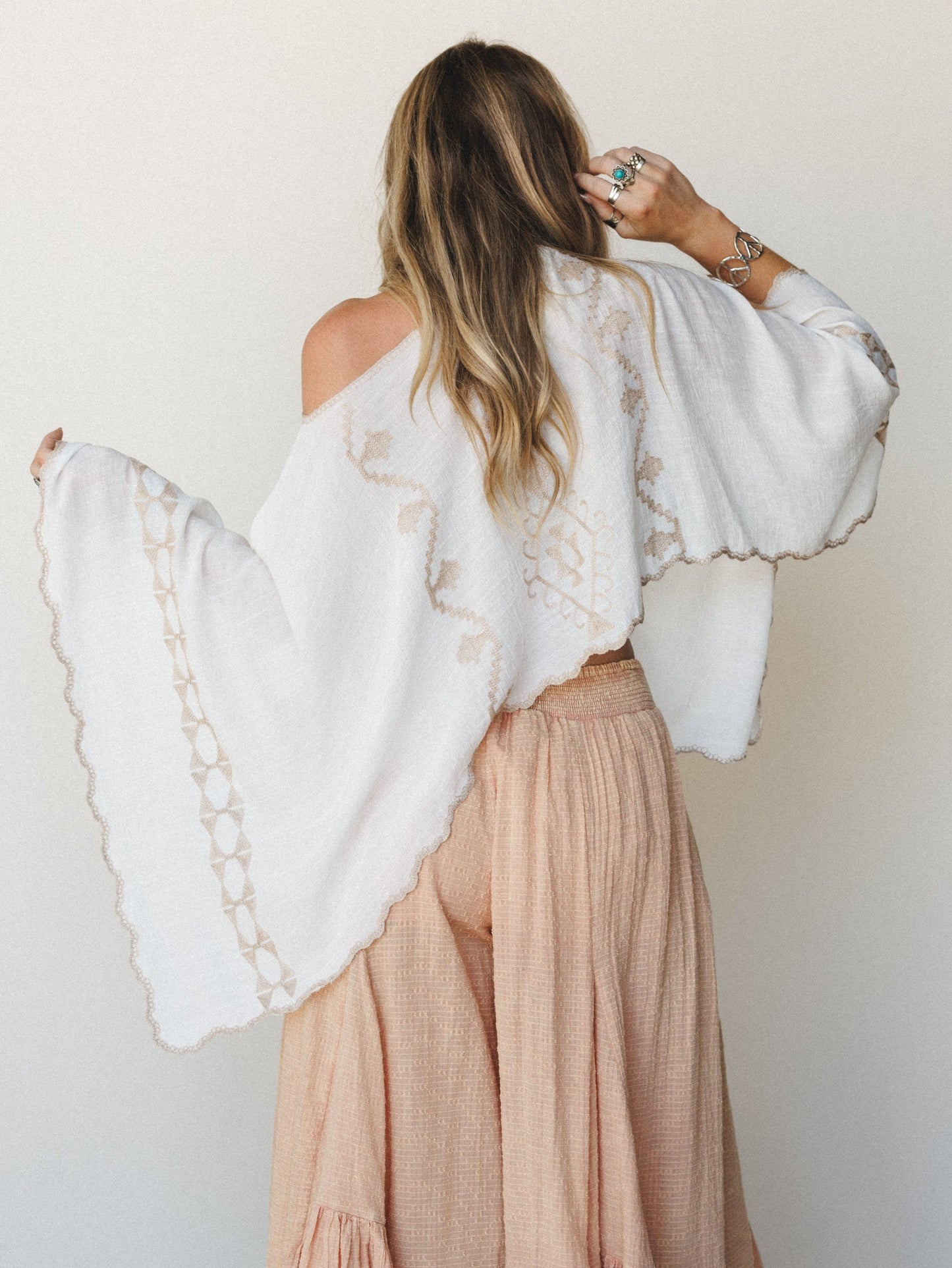 Greece Island Poncho - White