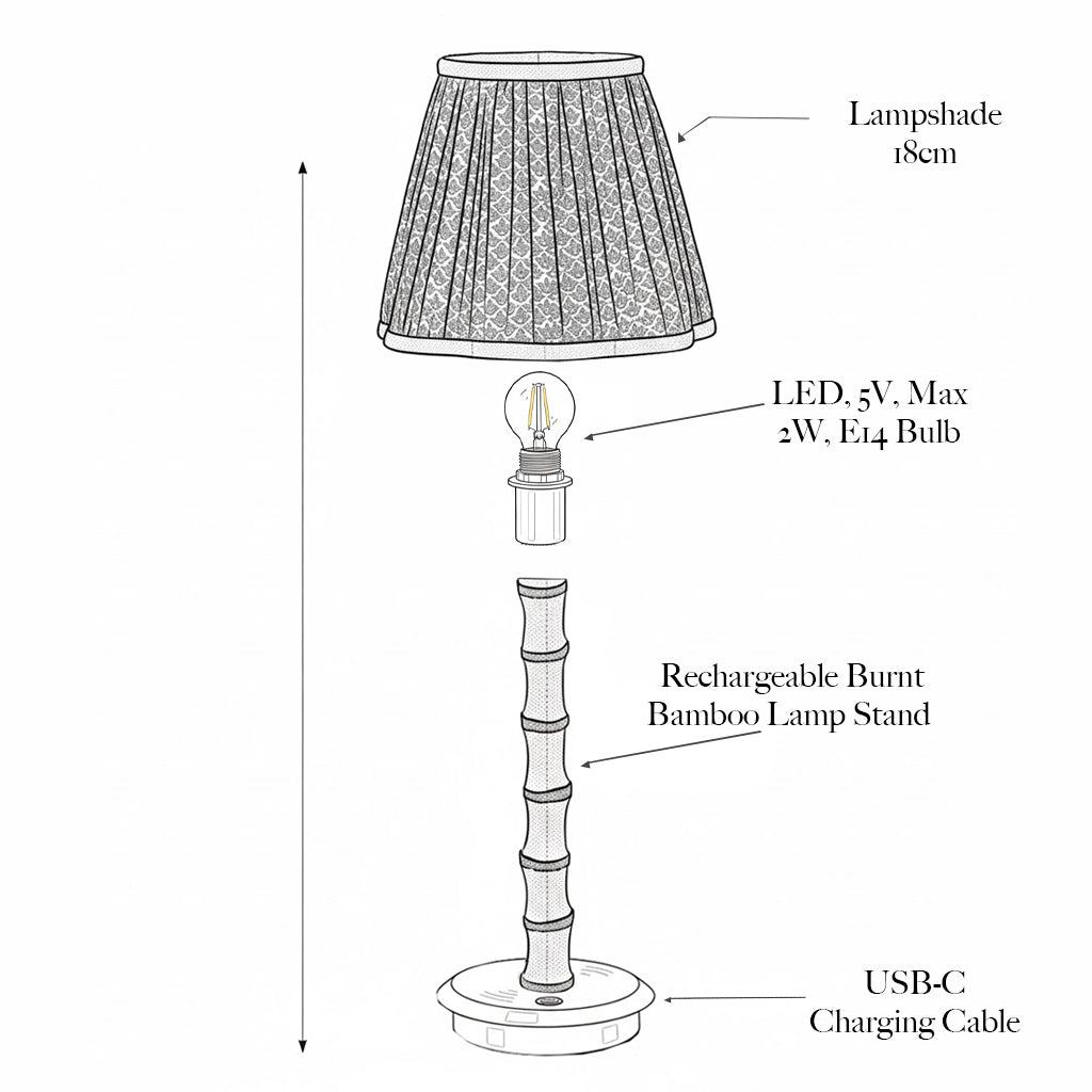 Burnt Bamboo Rechargeable Lamp with Chocolate Lotus Shade (18cm)