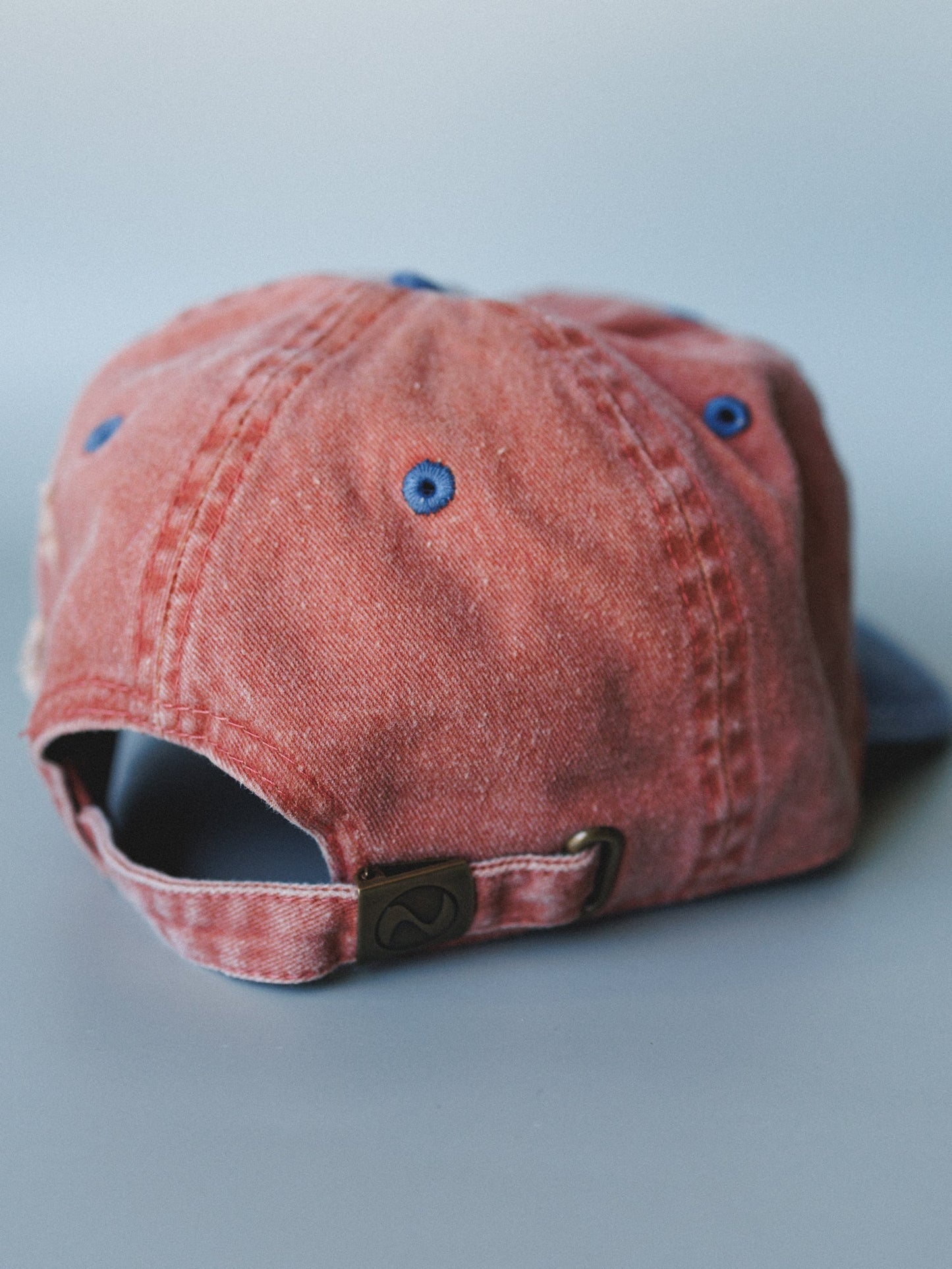 Distressed Baseball Cap Dad Hat
 - Two Tone Orange Blue