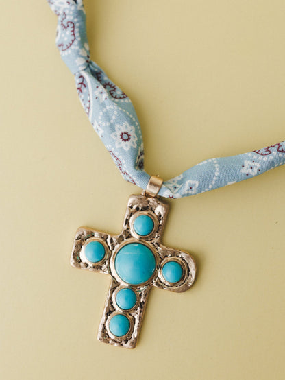 Cross Bandana Necklace - Blue
