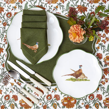 Forest Green Pheasant Linen Napkins (Set of 4)