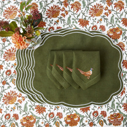 Forest Green Pheasant Linen Napkins (Set of 4)