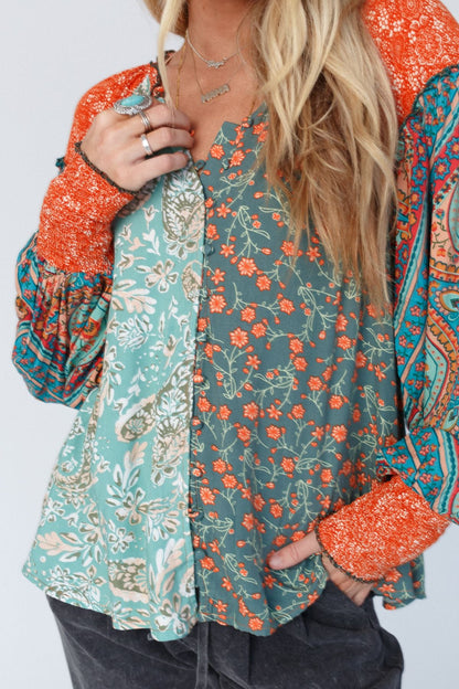 Danielle Mixed Floral Printed Top - Mint
