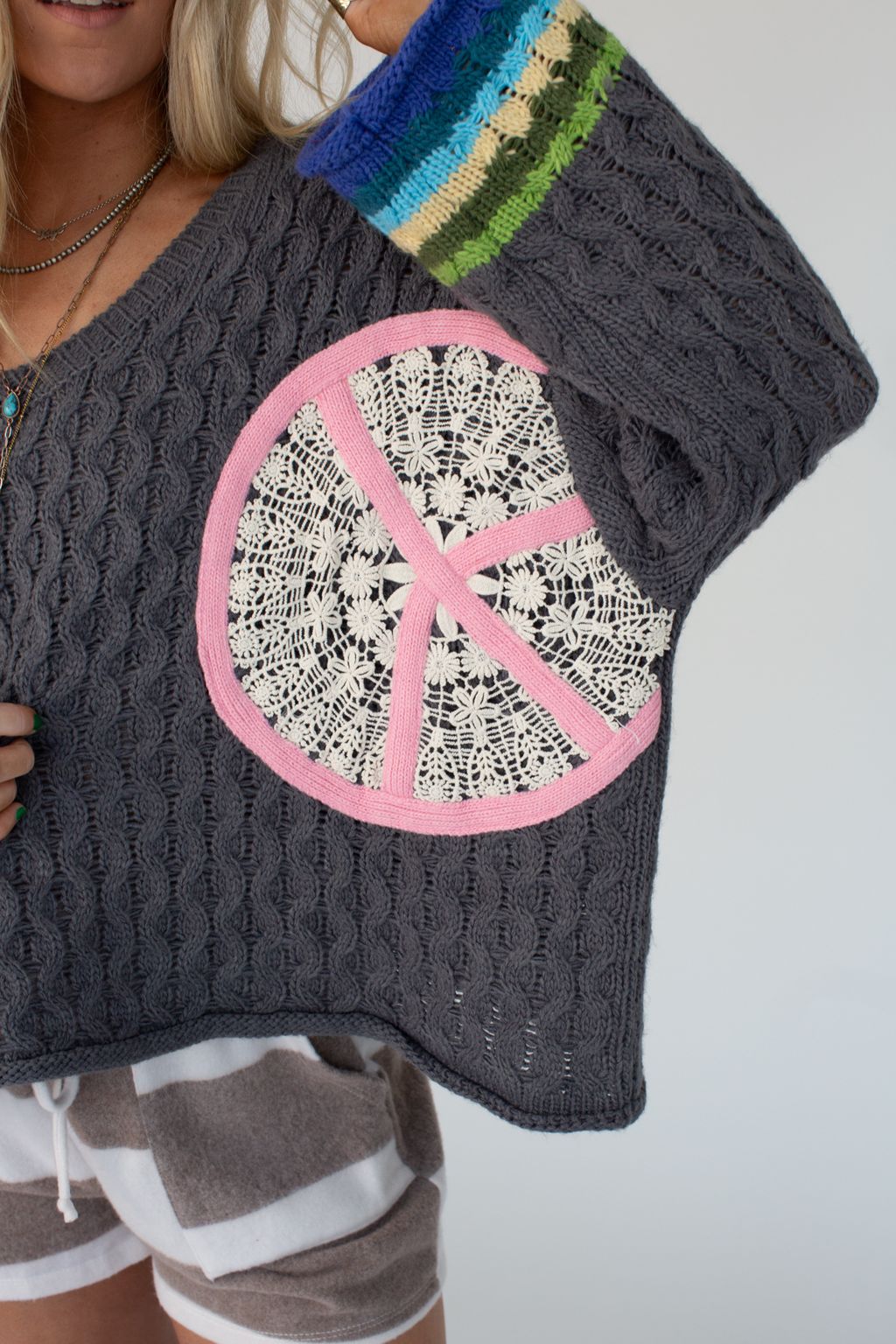 Harmony Peace Patch Sweater - Charcoal
