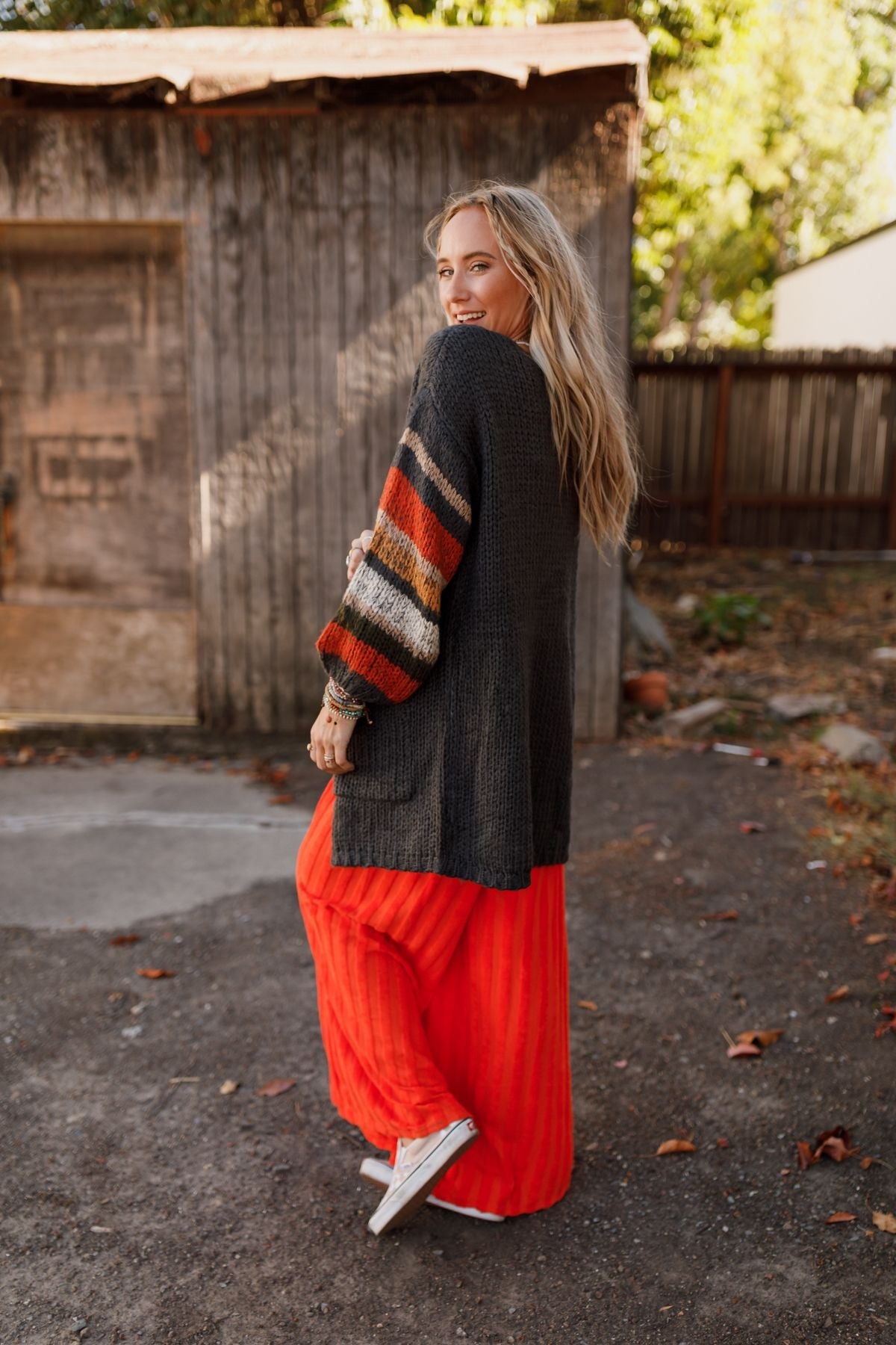 Danny Striped Sleeve Cardigan - Charcoal