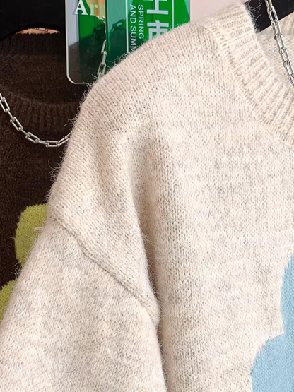 Chic Floral Intarsia Knit Sweater in Plush Acrylic Blend Comfort