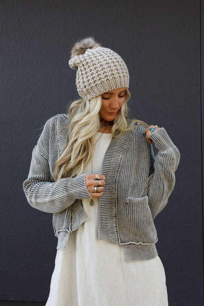 Aspen Waffle Knit Faux Fur Beanie - Mocha