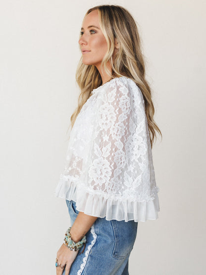 Bianca Sheer Ruffle Blouse - Off White