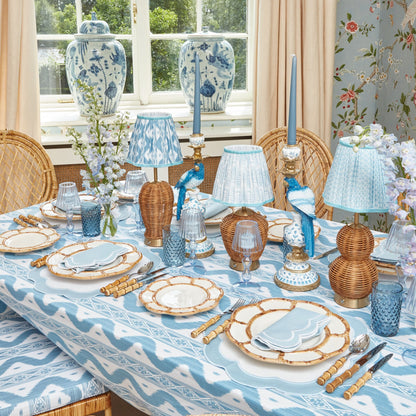 Rattan Bardot Rechargeable Lamp with Blue Ikat Shade (18cm)
