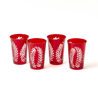 Brigitte Red Garland Engraved Water Glass (Set of 4)