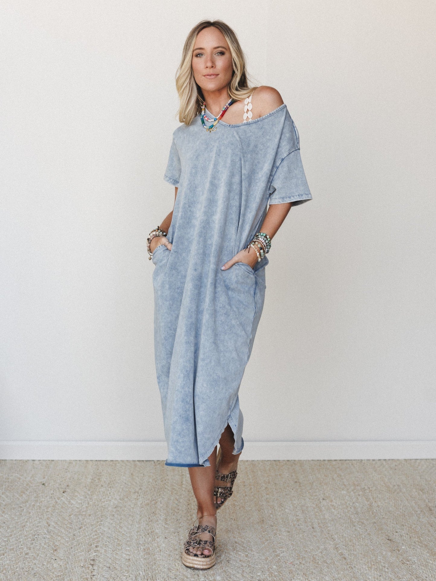 Dreaming in June Maxi Tee Dress - Cloud Denim