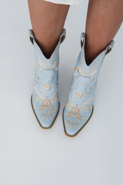 Dolly Embroidered Cowboy Boot - Blue - Pre Order