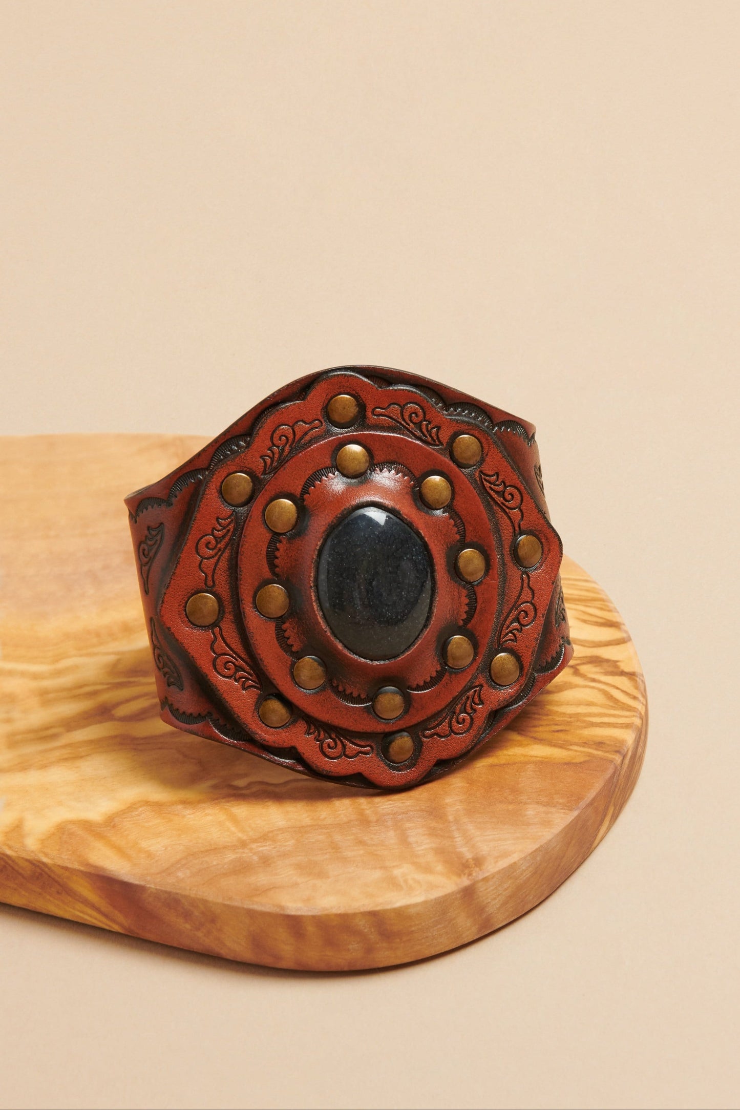 Aegean Boho Leather Cuff Bracelet - Black