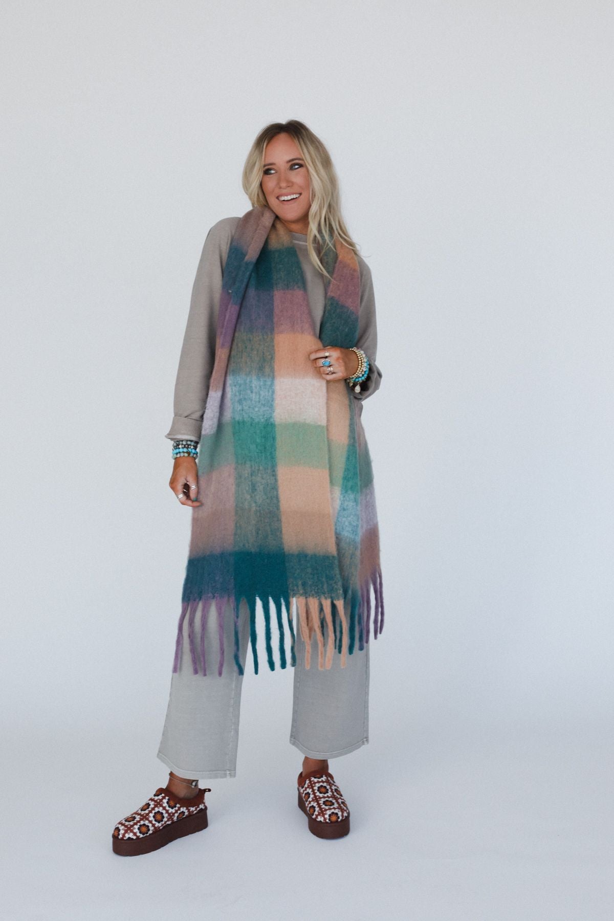 Everest Cozy Plaid Scarf - Green