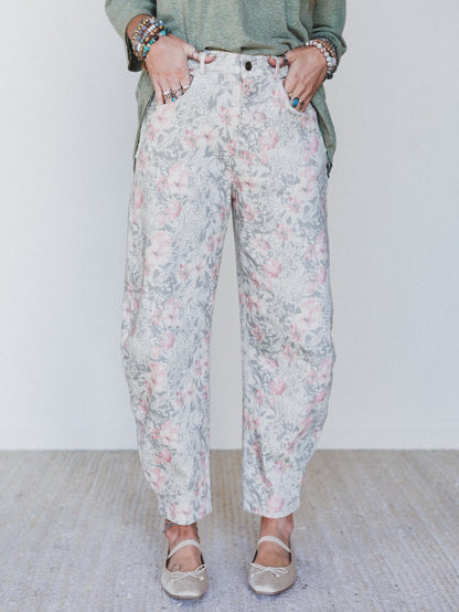 Antoinette Barrel Jeans - Khaki Floral