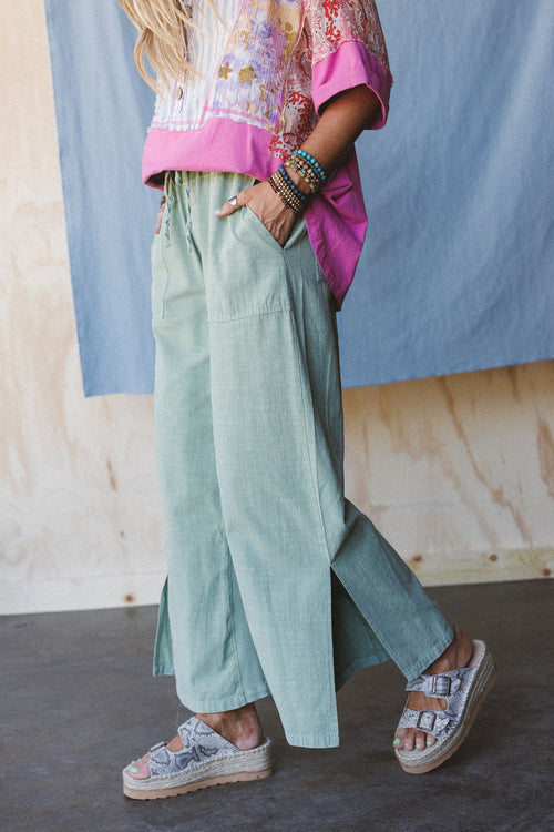 Dream Awake Wide Leg Pants - Sage - Pre Order
