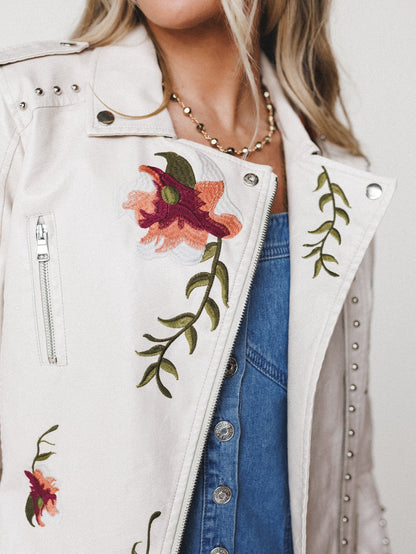 Brooklyn Embroidered Studded Jacket - Beige