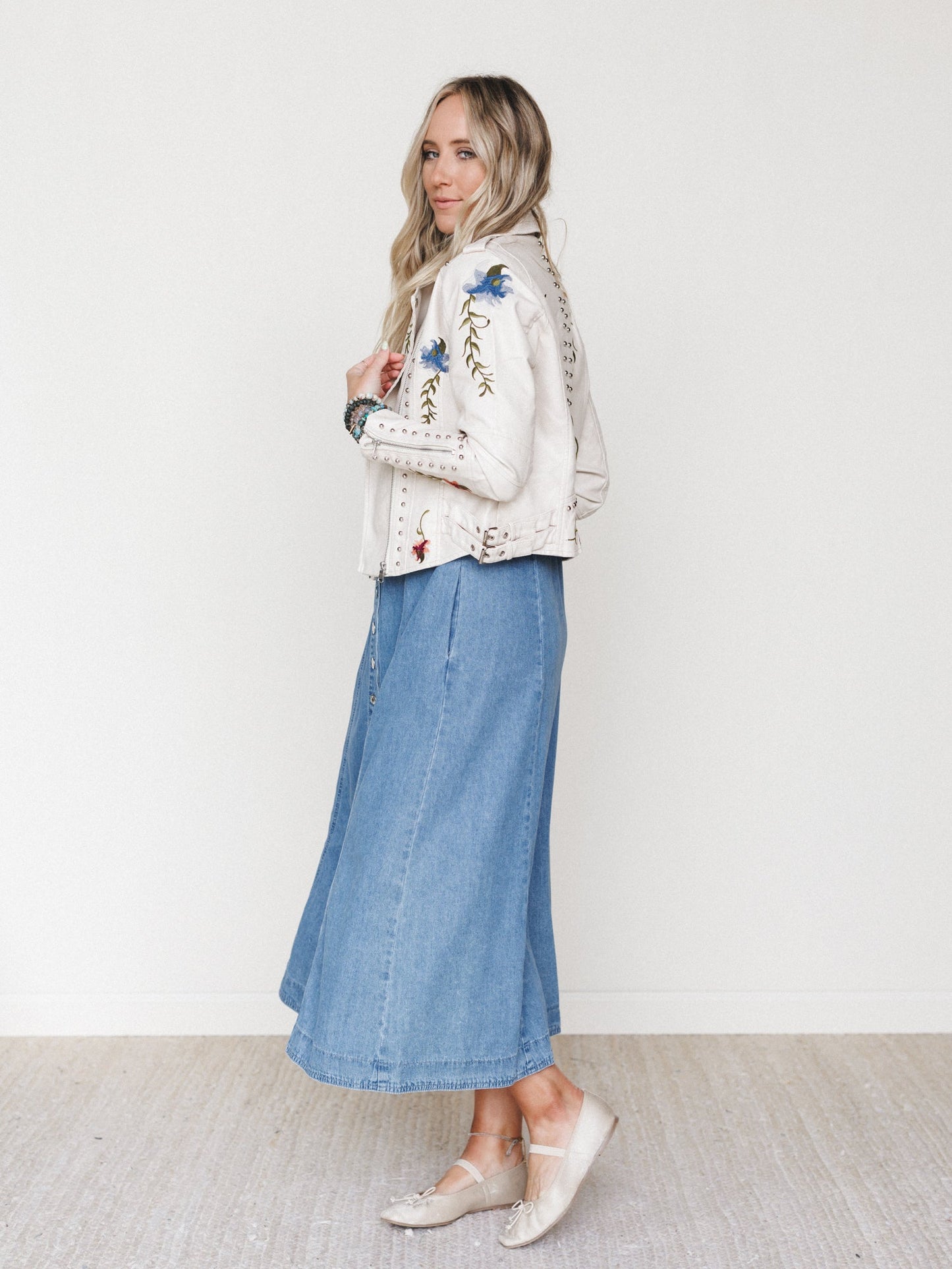 Brooklyn Embroidered Studded Jacket - Beige