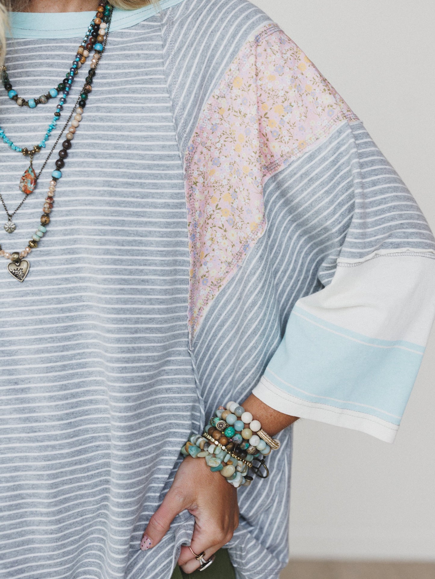 Britt Patchwork Top - Heather Gray