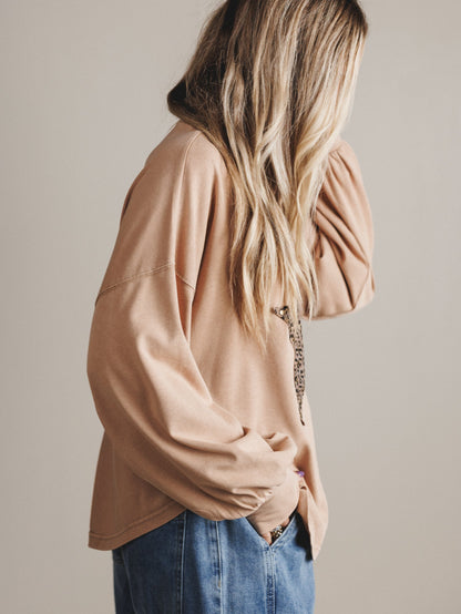 Astral Wild Animal Star Patchwork Top - Camel
