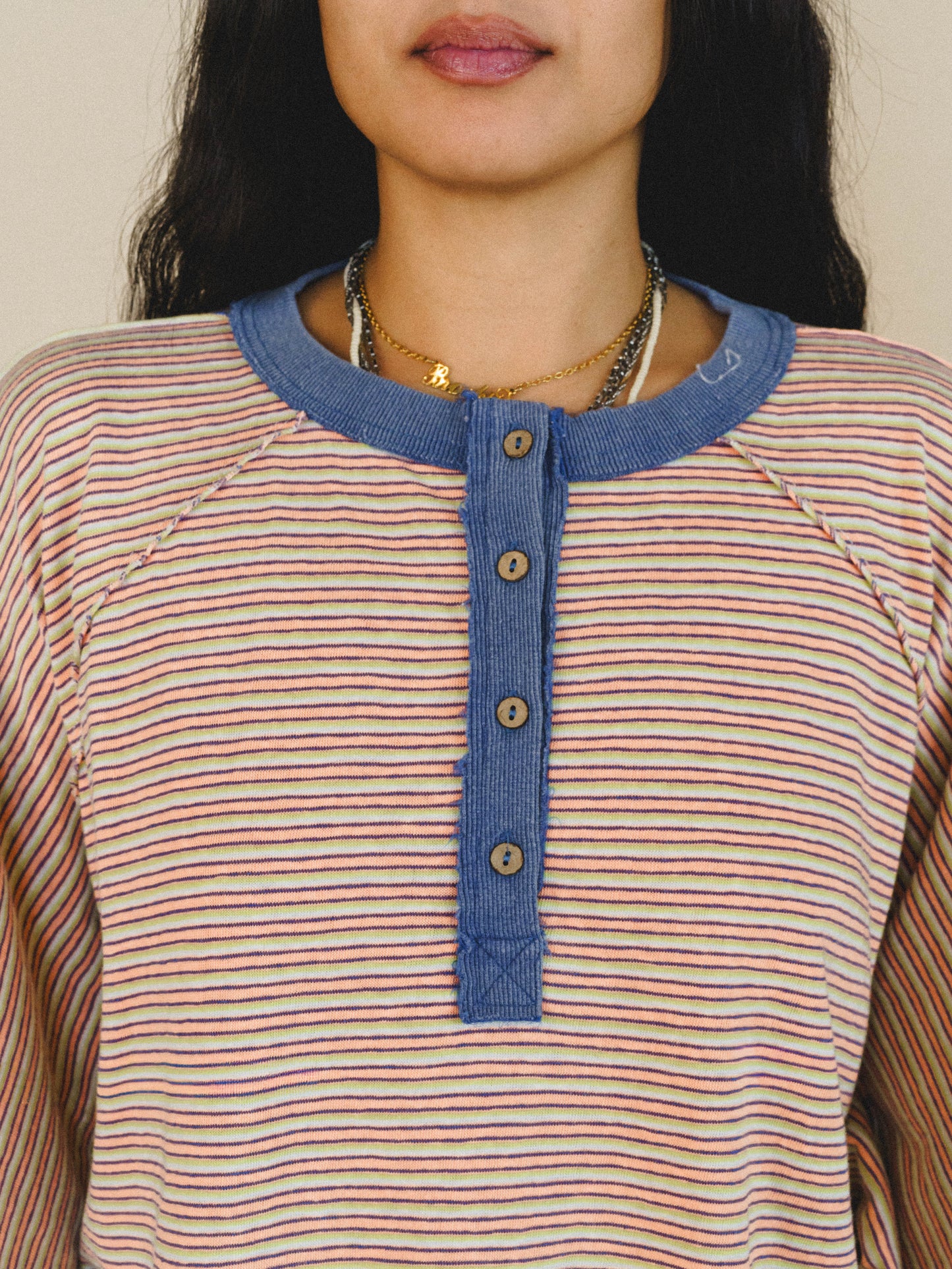 Florence Striped Poncho - Coral