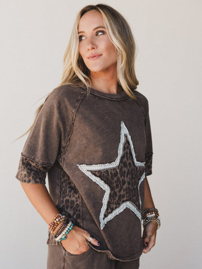 Cosmic Drift Patchwork Top - Brown