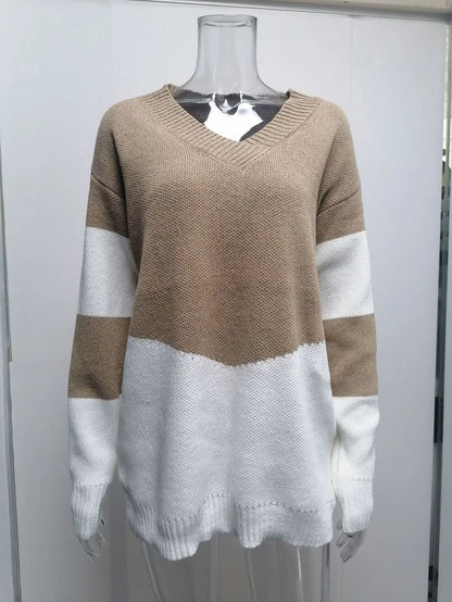Pullovers Women Sweaters New long-sleeved 2021 Autumn Winters V Collar Loose Color Matching Sweaters Women Fashion OLN6057