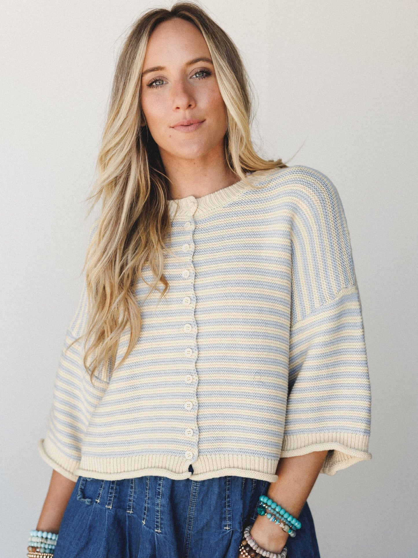 Darling Days Button Down Sweater - Yellow Gray