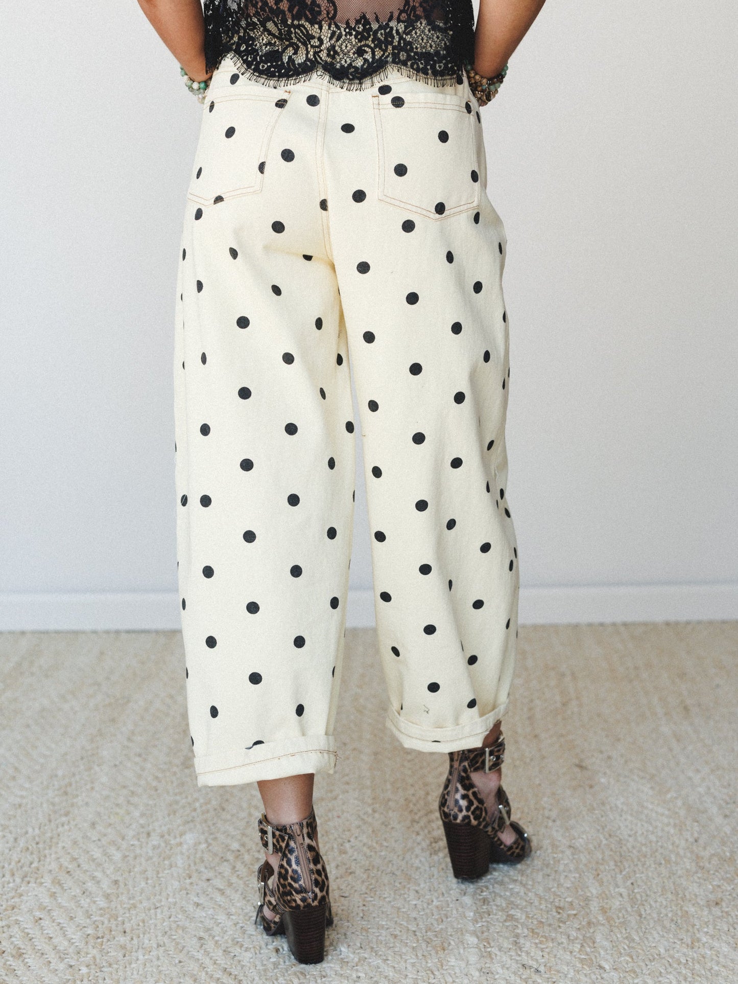 Honey Flower Polka Dot Pants - Light Yellow Black