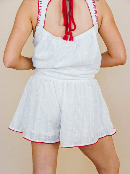 Dreaming of Islands Embroidered Shorts - Off White Red