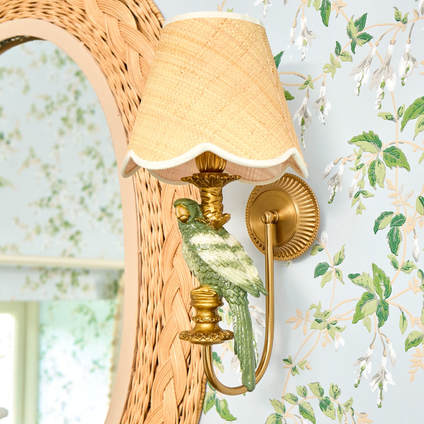 Olive Parrot Rechargeable Wall Light with Grasscloth Shade (18cm)