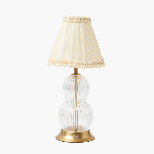 Glass Bardot Rechargeable Lamp with Cream Frilled Silk Shade (18cm)