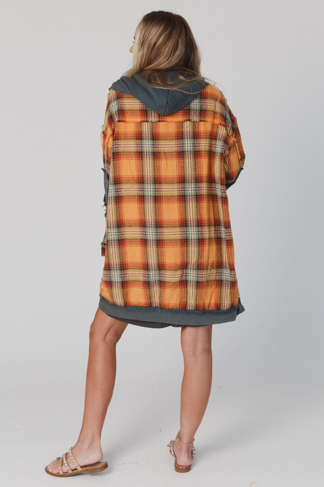 Flannel Layers Hooded Jacket - Orange Multi