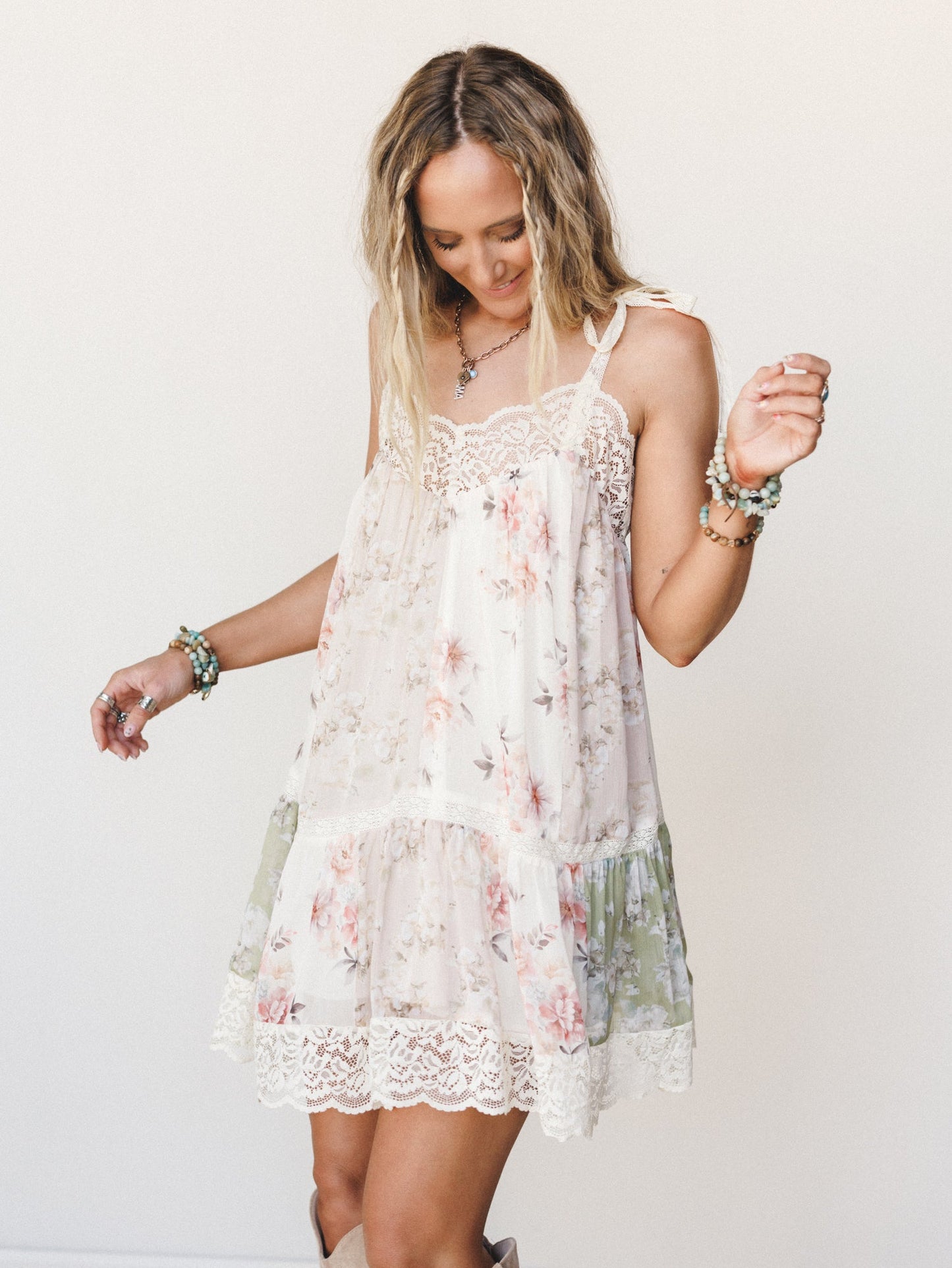 Floral Dancer Dress - Beige Multi