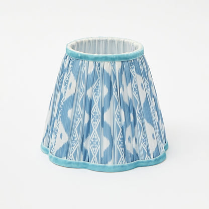 Rattan Bardot Rechargeable Lamp with Blue Ikat Shade (18cm)