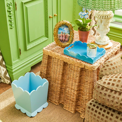 Soft Blue Scalloped Lacquer Waste Paper Bin