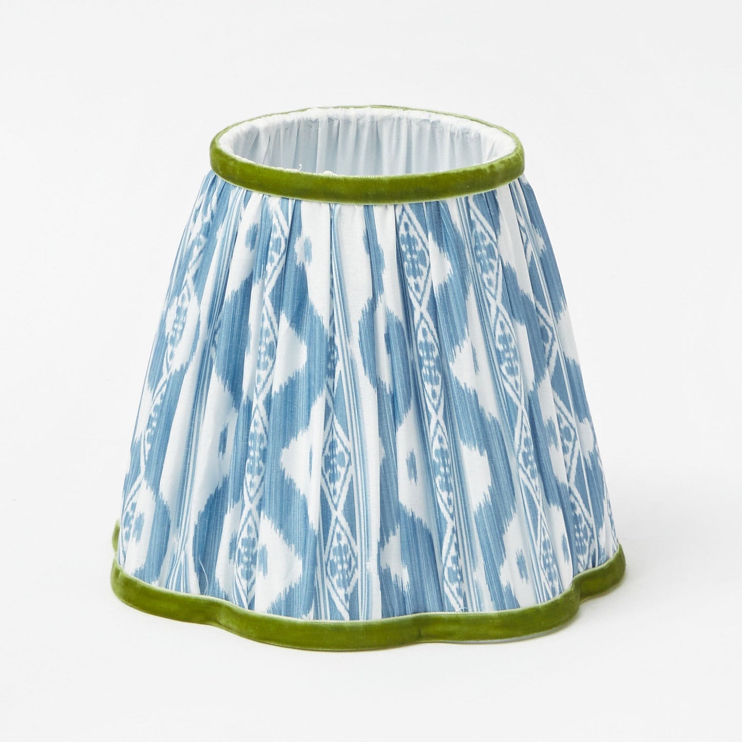 Bamboo Rechargeable Lamp with Blue & Green Ikat Shade (18cm)