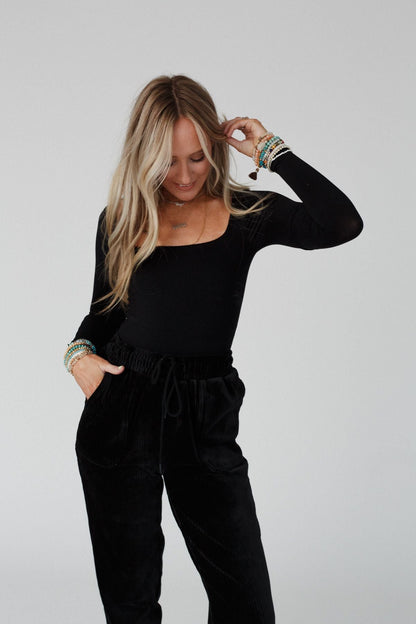Emmi Square Neck Long Sleeve Top - Black