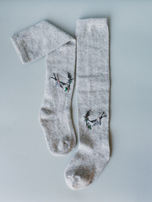 Birds Of A Feather Knee High Socks - Heather Gray