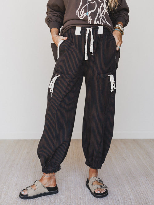 Ahoy Boho Striped Joggers - Midnight - Pre Order