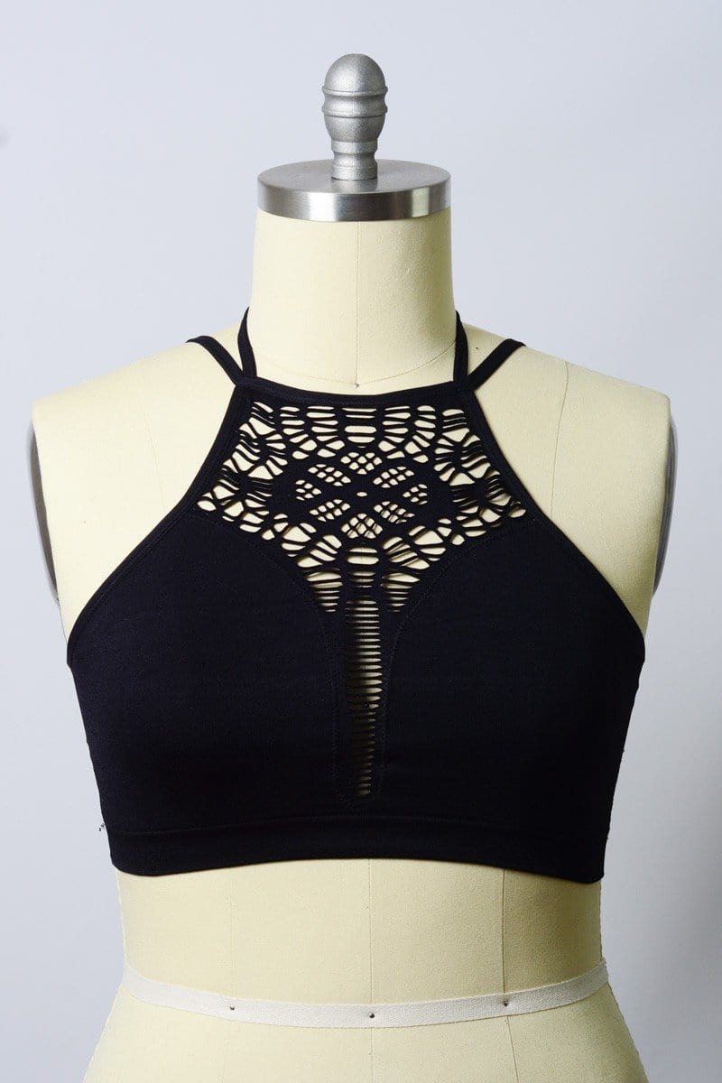 Floral Cut Out Plus Sized Bralette - Black
